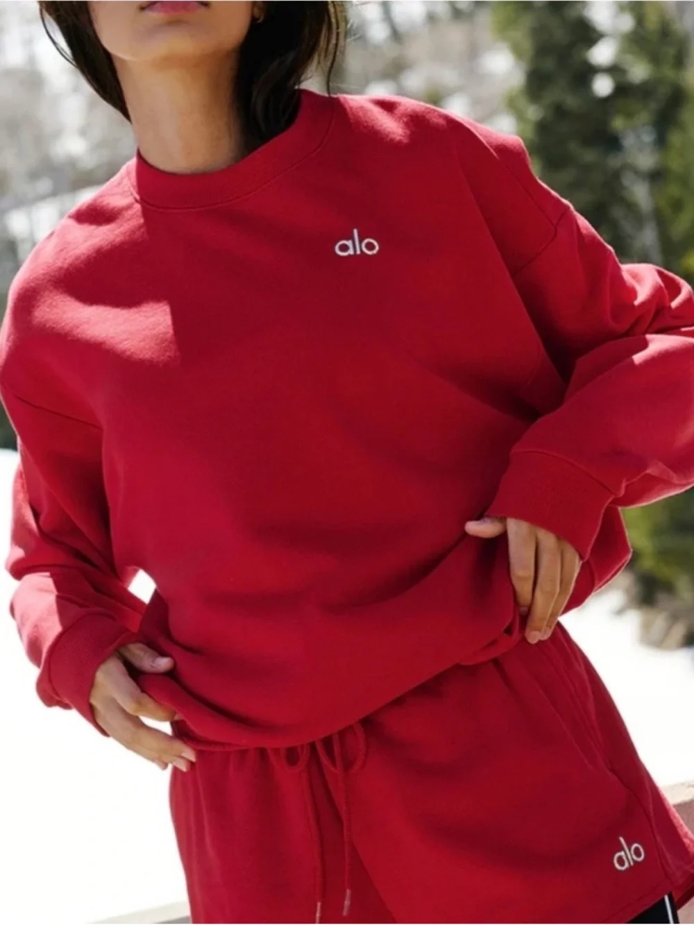 Alo Yoga Red Accolade Crew Neck Pullover Oversized Sweatshirt Large - Picture 2 of 15